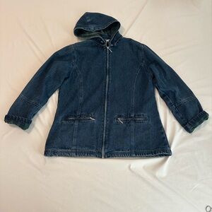 Vintage 90’s Dark Wash Denim And Flannel Lined Chore Farm Jacket Size Medium